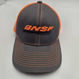 BNSF Railway Hat Cap Strap Back One Size Gray Orange Trucker Embroidered Mens